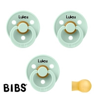 BIBS Colour Schnuller mit Namen, Gr. 2, 3 Nordic Mint, Rund Latex, (3er Pack)